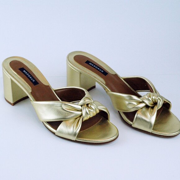 Margaux Carmine Mule Gold Size 11 (42 EU) like-new slide knot block heel Spain - Picture 1 of 5